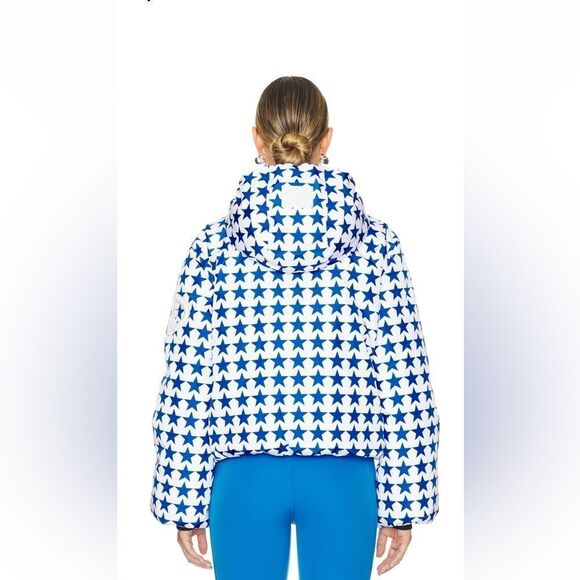 Goldbergh Olympe Goose Down Puffer Ski Jacket NWT US 12 Large White Blue Stars - Picture 3 of 10
